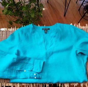 Ralph Lauren Turquoise Linen Shirt Sz Medium